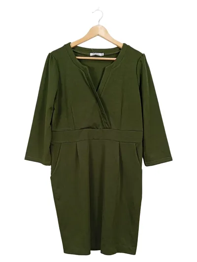Kojooin Damen Wickelkleid Oliv Gr. XL Freizeitkleid V-Ausschnitt