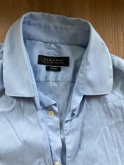 Zara Man Business Hemd Herren Blau Langarm Baumwolle Gr. S 48