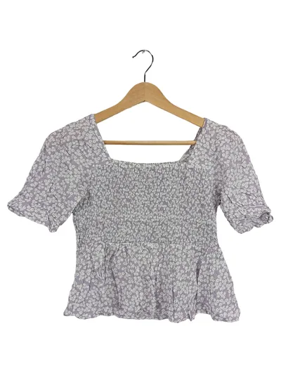 Pigalle Damen Bluse XS Lila Blumenmuster Smok Puffärmel Viskose