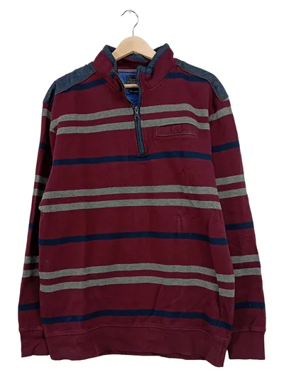Kitaro Herren Pullover XL Troyer Bordeaux Gestreift Baumwolle Stehkragen