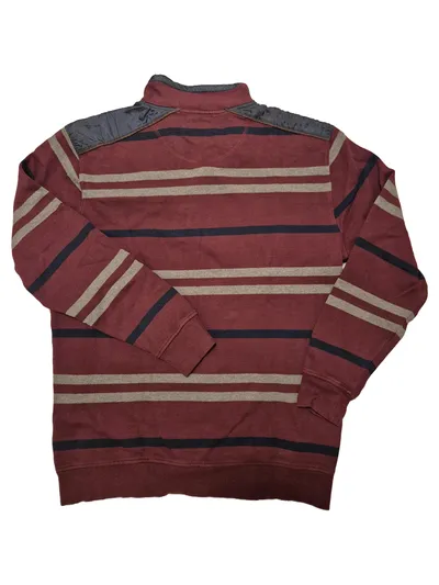 Kitaro Herren Pullover XL Troyer Bordeaux Gestreift Baumwolle Stehkragen