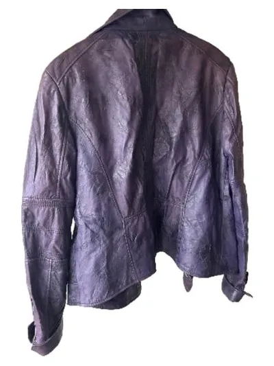 BiBA Damen Lederjacke Lila Gr. 40/L Vintage Zierknöpfe Bikerjacke