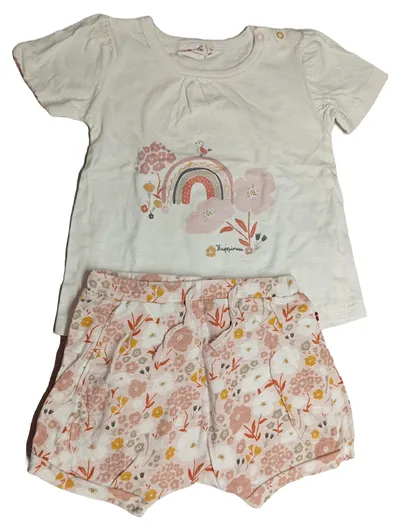 People Wear Organic Baby Mädchen Twin Set Blumenmuster T-Shirt Shorts Gr. 74