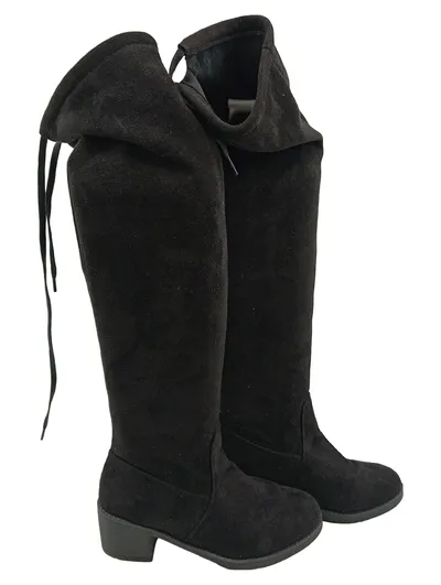 SHEIN Damen Overknee Stiefel Schwarz Gr. 40 Wildlederoptik Blockabsatz