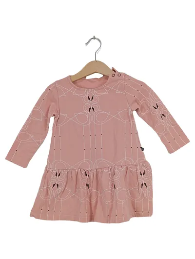 MANO Mädchen Kleid Langarm Rosa Flamingo Gr. 74/80 Baumwolle