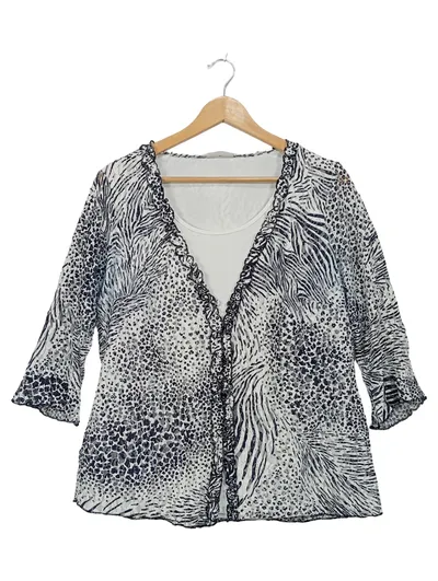 CANDA Damen Bluse Gr. 44 Animal Print Zebra Leopard Weiß Schwarz