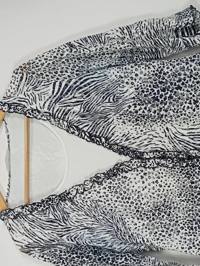 CANDA Damen Bluse Gr. 44 Animal Print Zebra Leopard Weiß Schwarz