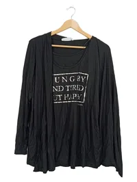 2hearts Damen Langarmshirt Gr. 40 Schwarz Hungry Tired Happy Cardigan 1