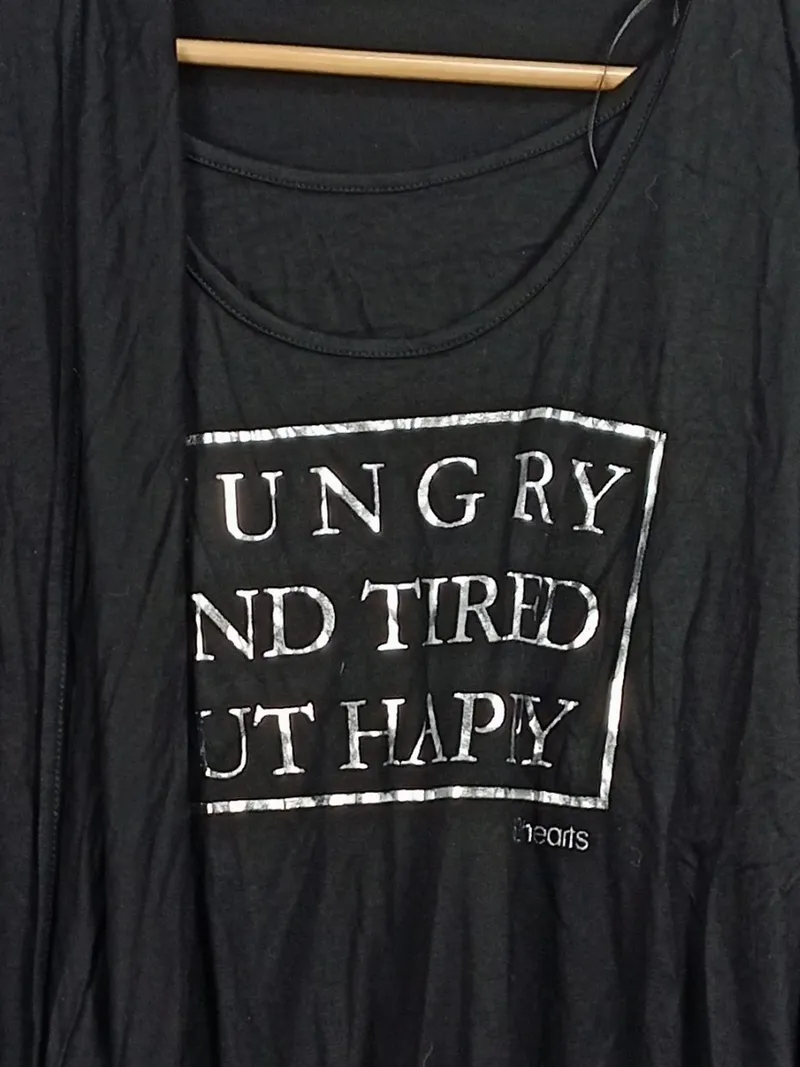 2hearts Damen Langarmshirt Gr. 40 Schwarz Hungry Tired Happy Cardigan 3