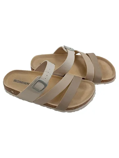 Romika Damen Sandalen Kreuzriemen Beige Kork Fußbett Gr. 36