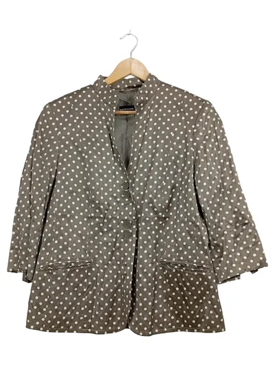 SAMOON Damen Blazer Gr. 38 Grau Punkte Seide Baumwolle Jacke
