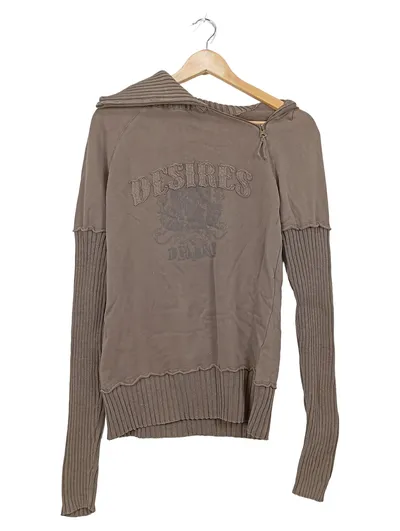 Desires Damen Kapuzenpullover Gr. 36/S Braun Reißverschlusskragen
