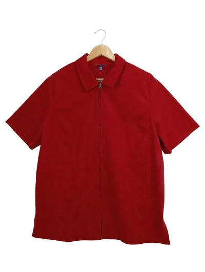 Encadée Freizeithemd Damen Kurzarm Reißverschluss Rot Gr. 46/3XL