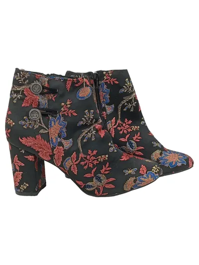 La Strada Damen Stiefeletten Gr. 37 Blumenmuster Schwarz Blockabsatz