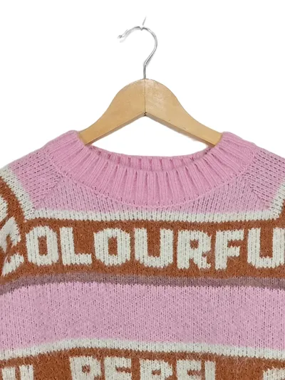 Colourful Rebel Strickpullover Damen XL Rosa Braun Logo Schriftzug