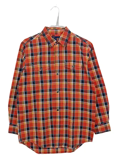 GapKids Jungen Freizeithemd Kariert Langarm Baumwolle Orange Gr. 152