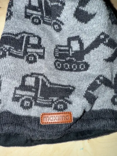 Maximo Kinder Strickmütze Bommel Baufahrzeuge Bagger Grau