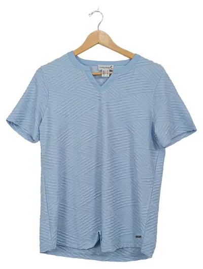 Collection L Damen T-Shirt Gr. 40 Blau Strukturmuster V-Ausschnitt
