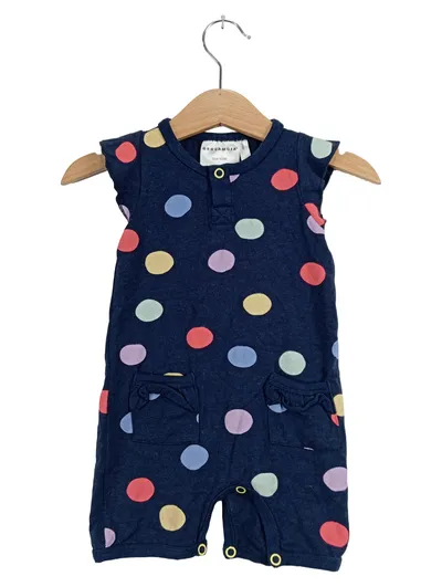 GEGGAMOJA Baby Jumpsuit Strampler Gr. 62/68 Blau Gepunktet Bambus