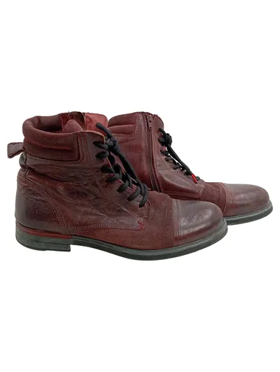 NoBrand Herren Leder Stiefelette Schnürstiefel Gr. 44 Bordeaux Rot