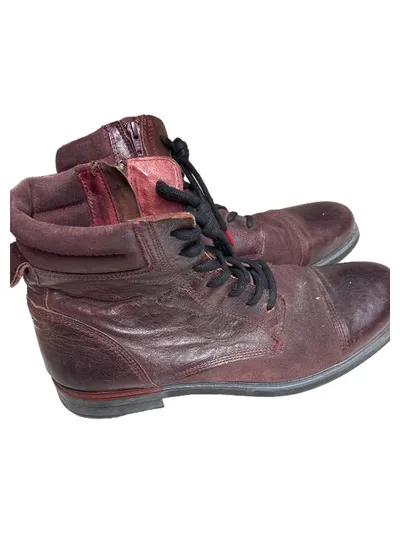 NoBrand Herren Leder Stiefelette Schnürstiefel Gr. 44 Bordeaux Rot