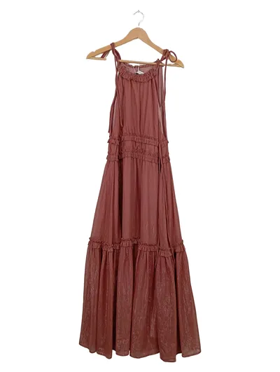 CLAIRE LUISE Maxikleid Damen Gr. 42 Rosa Rüschen Trägerkleid Festlich