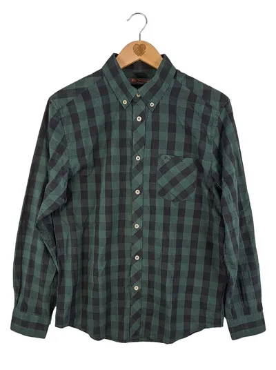 Ben Sherman Kariertes Freizeithemd Herren Grün Baumwolle Langarm S