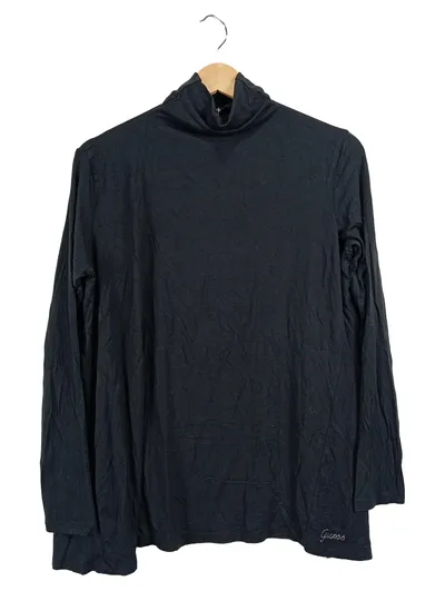 GUESS Damen Rollkragen Pullover Langarm Viskose Strass Schwarz Gr. 38 M