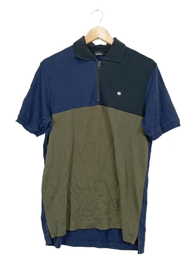 Diesel Herren Poloshirt Gr. M Colorblock Navy Oliv Reißverschluss