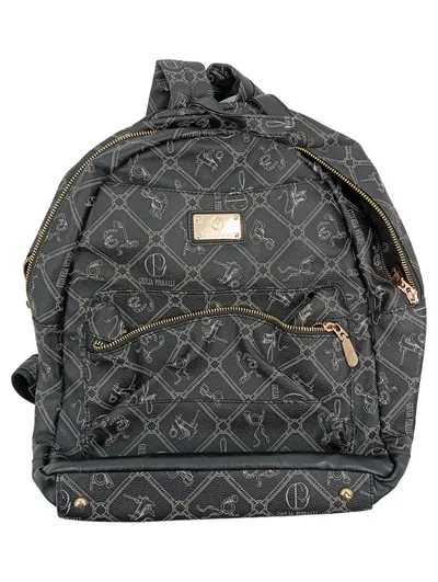 Giulia Pieralli Damen Rucksack Grau Logo-Print Luxuriös Golddetails