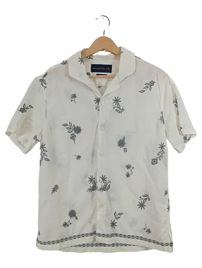 Abercrombie & Fitch Herren Freizeithemd XS Weiß Blumen Stickerei Kurzarm