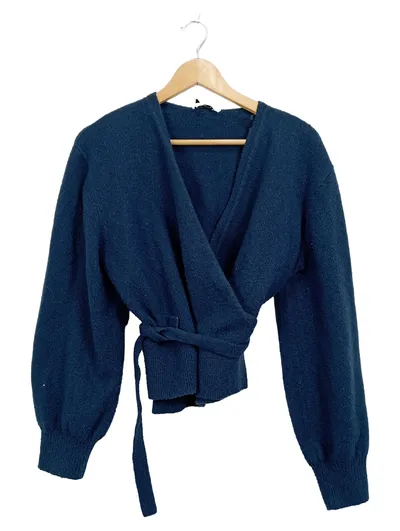 & Other Stories Wickelpullover Damen Gr. L Blau Wolle Mix Feminin