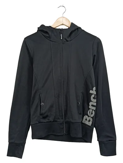 Bench Damen Sweatjacke Kapuze Logo Print Reißverschluss Schwarz L
