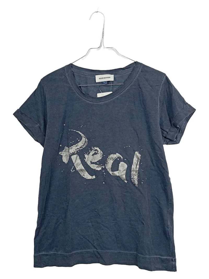 Denim Hunter T-Shirt Damen Blau Baumwolle Gr. S Kurzarm Schriftzug Casual 1