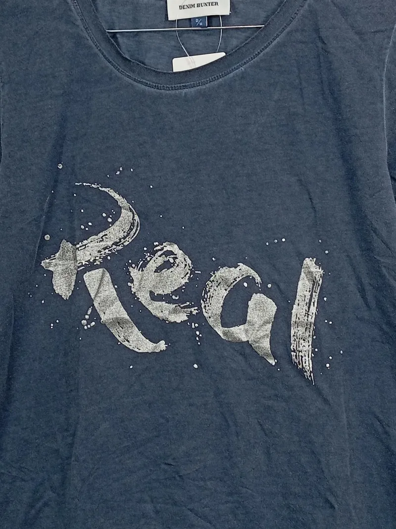 Denim Hunter T-Shirt Damen Blau Baumwolle Gr. S Kurzarm Schriftzug Casual 2