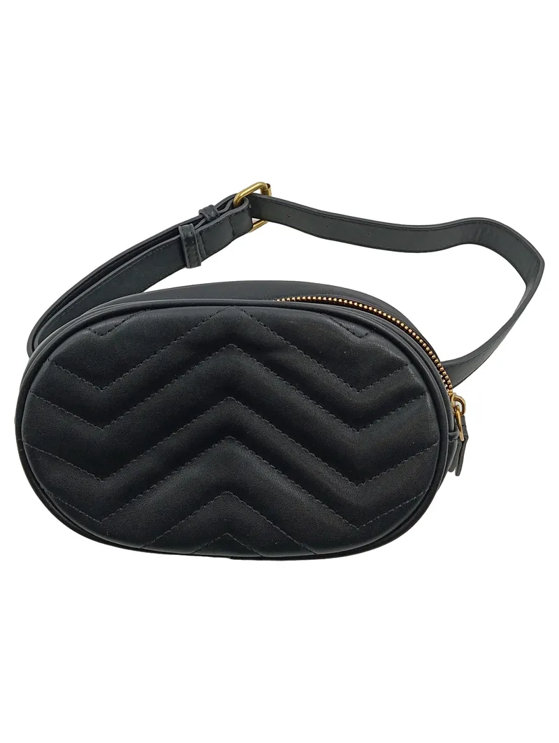 Geestock Gürteltasche Schwarz Gesteppt Leder Damen Bauchtasche Modern 1