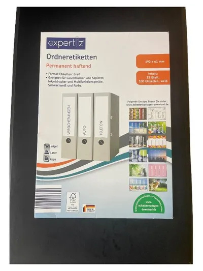Expertiz Ordneretiketten 192x61mm 100 Stück weiß permanent haftend NEU
