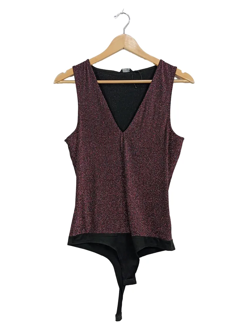 CoolCat Damen Body Gr. M Lila Glitzer Ärmellos Party Glamourös 1
