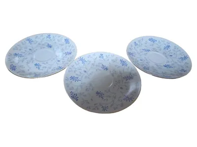 Arzberg Untertassen 3er Set Porzellan Blaues Blumenmuster Weiß