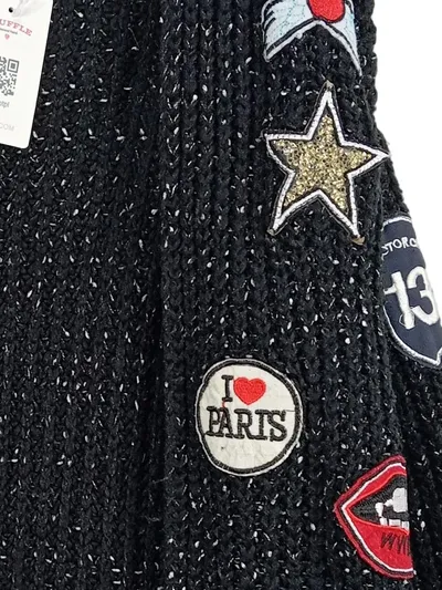 miss charm Paris Strickjacke Damen Gr. 38 Meliert Schwarz Baumwolle Langarm