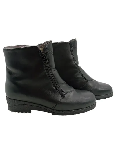 ara Damen Stiefelette Gr. 40,5 Schwarz Leder Lammfell gefüttert Keilabsatz