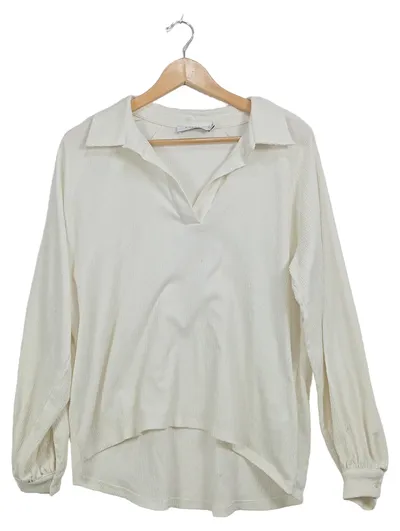 Costes Basic Pullover Damen Langarm Uni Weiß Gr. 34 XS Polyester
