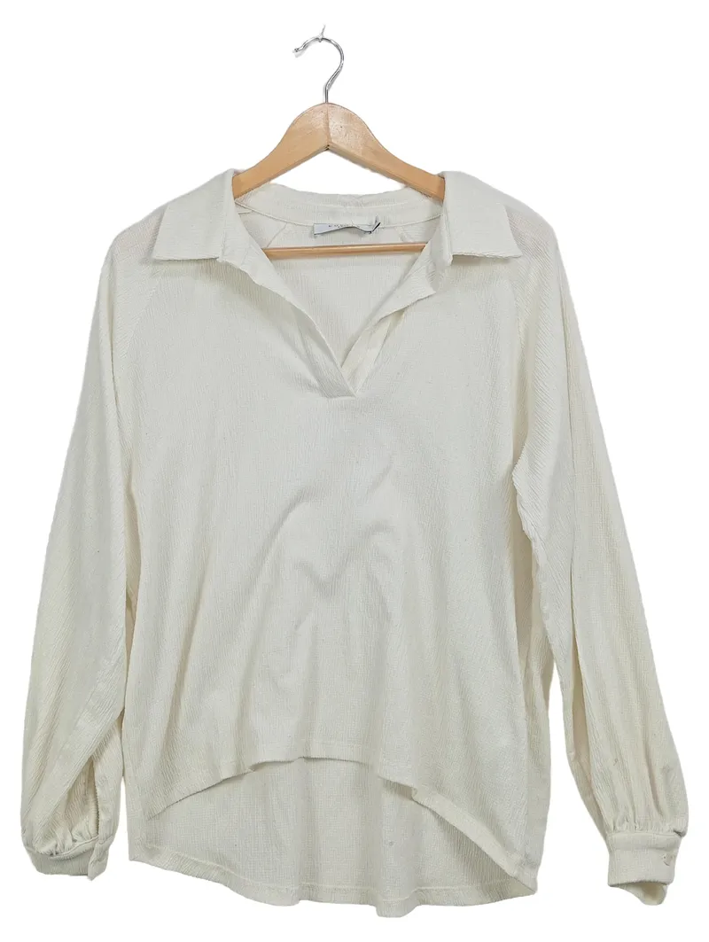 Costes Basic Pullover Damen Langarm Uni Weiß Gr. 34 XS Polyester 1
