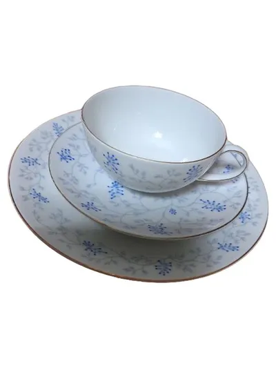 Arzberg Sammelgedeck 3-tlg Tasse Untertasse Kuchenteller Blau Weiß Porzellan