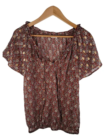 Encuentro Damen Bluse Kurzarm Blumenmuster Bohemian Freizeit Braun Gr. 38