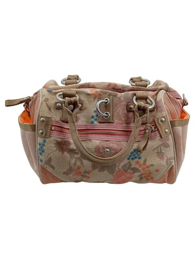 Damen Henkeltasche Stoff Blumenmuster Beige Feminin Handtasche