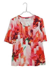 Basler Damen T-Shirt Kurzarm Mehrfarbig Florales Muster Viskose Gr. 38 1