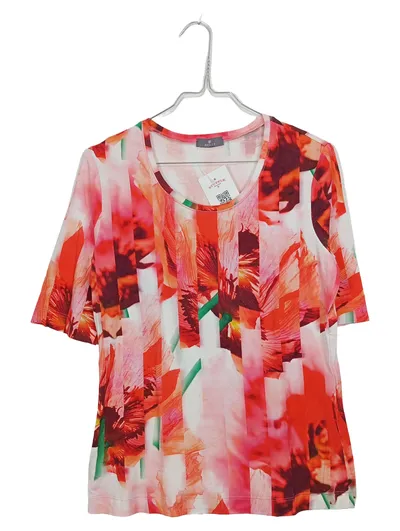 Basler Damen T-Shirt Kurzarm Mehrfarbig Florales Muster Viskose Gr. 38