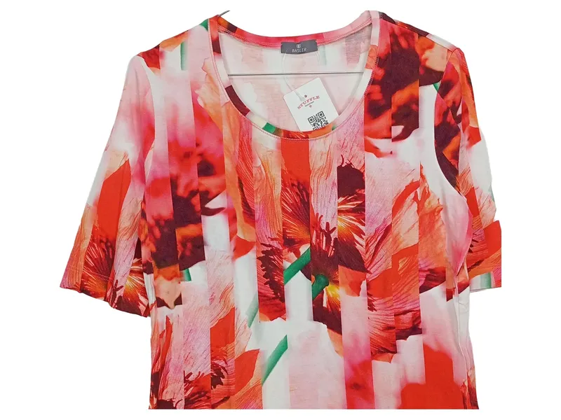 Basler Damen T-Shirt Kurzarm Mehrfarbig Florales Muster Viskose Gr. 38 3