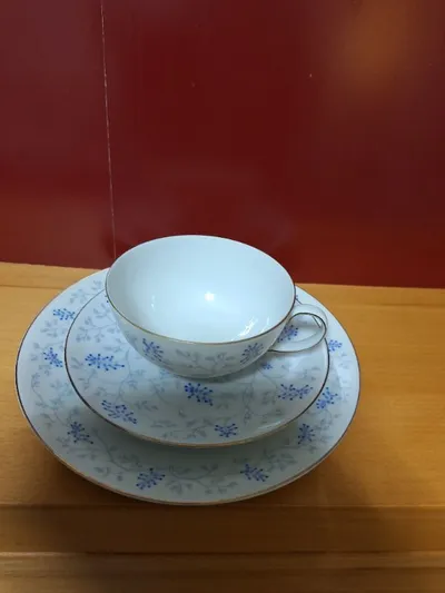 Arzberg Kaffeegedeck 3-tlg Tasse Untertasse Kuchenteller Blau Weiß Porzellan